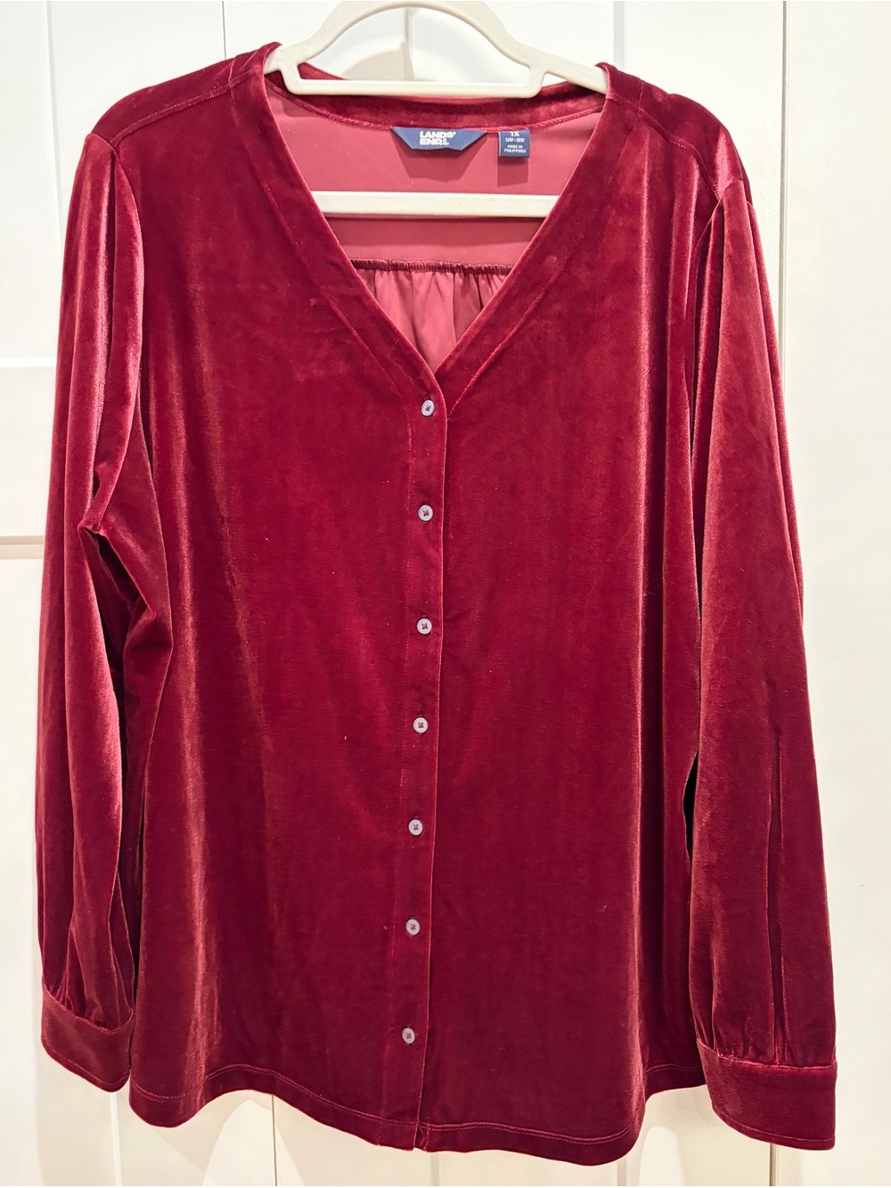 Lands' End Velvet Button-Front Tunic in Deep Red Wine